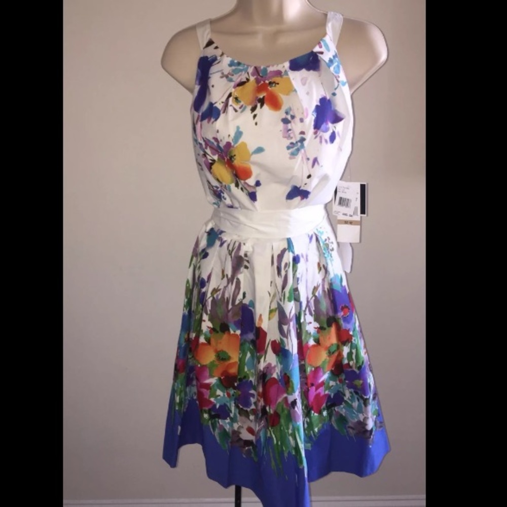 White floral sleeveless A-lined Spring dress